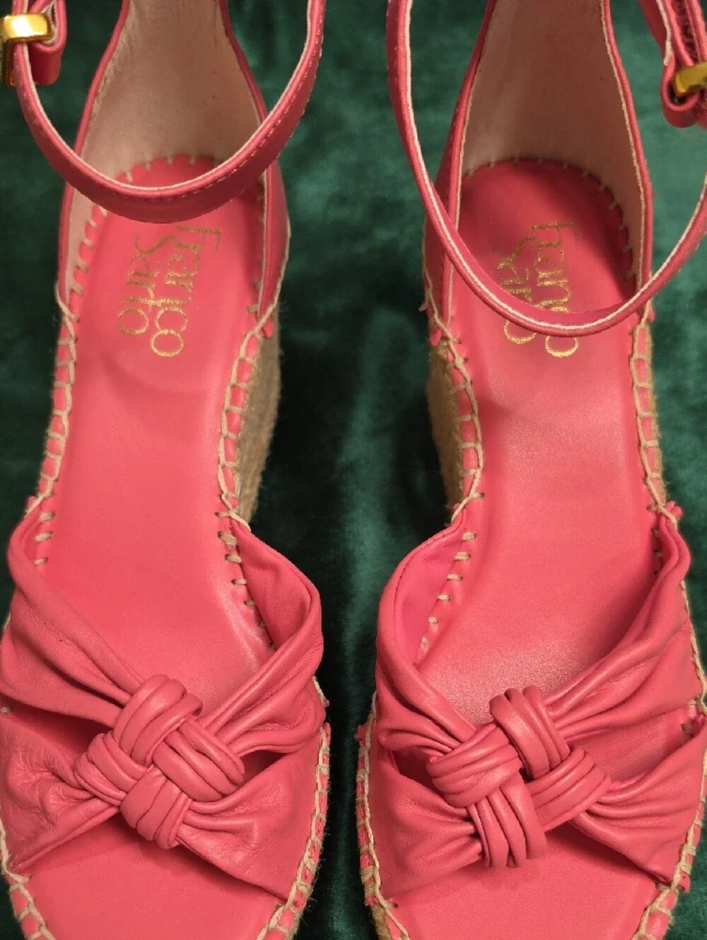 Franco Sarto Clementine Strawberry-Pink Knot Espadrille Wedge Sandals - Size 5.5